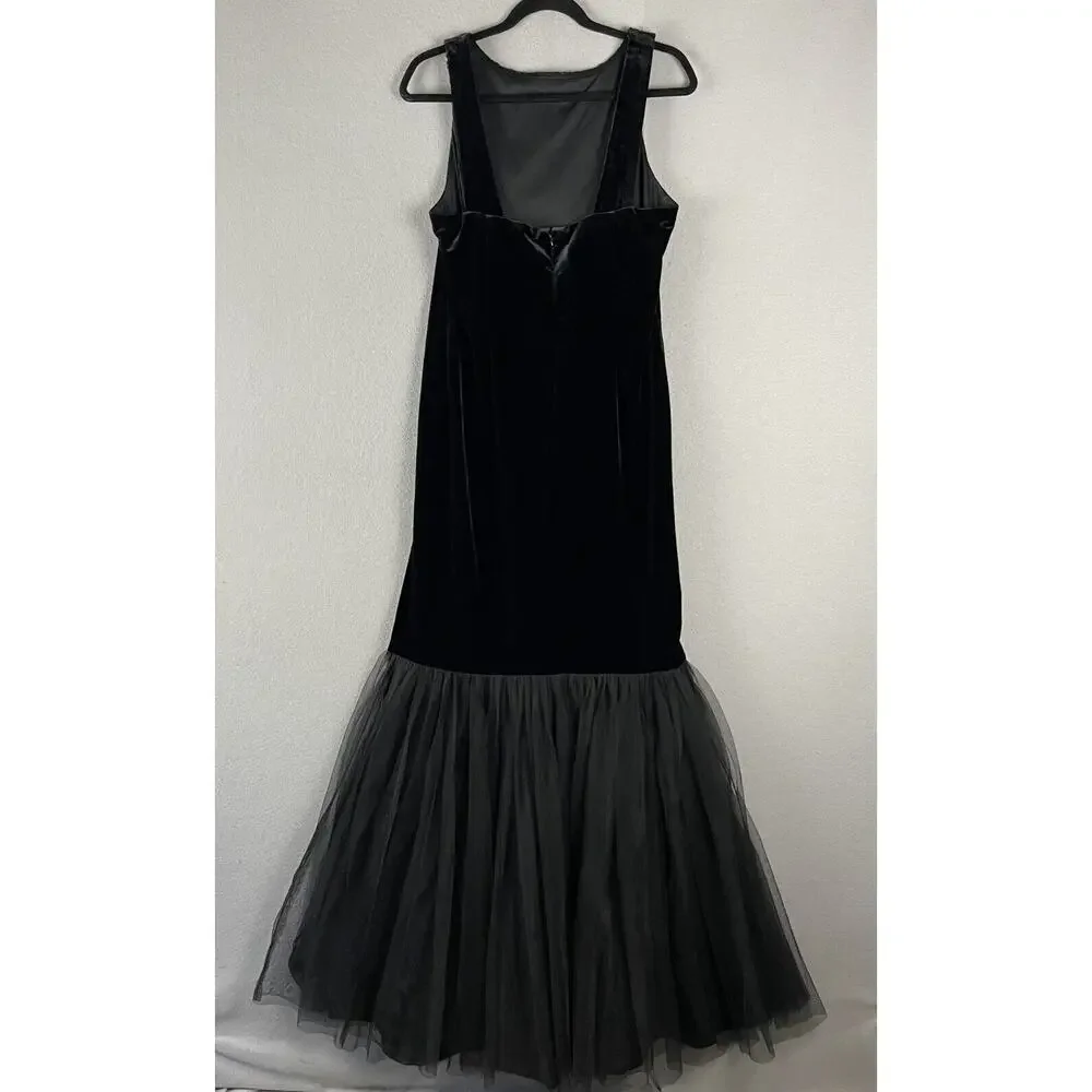 Alex Evenings Formal Dress Women 12 Black Sequin Velvet Mermaid Witchy Glam Goth